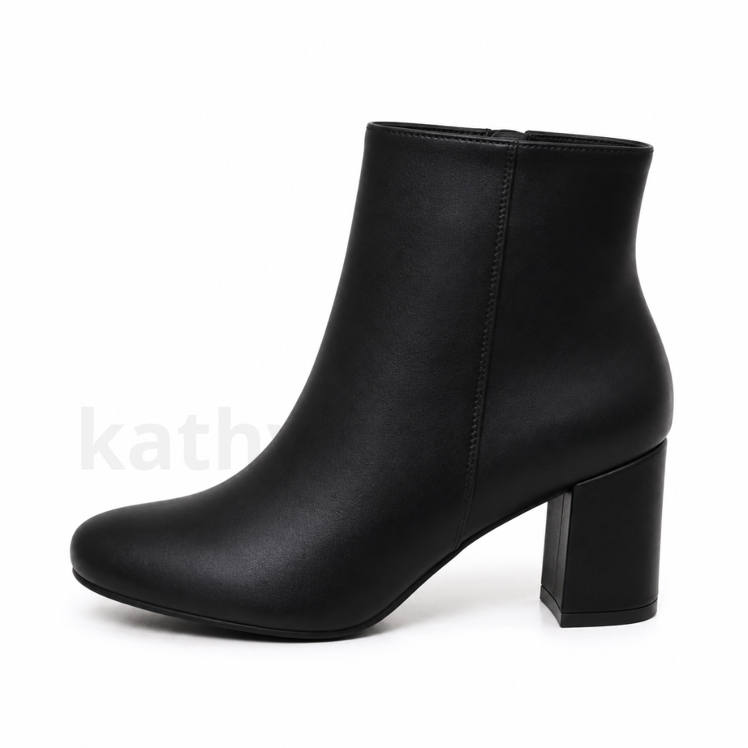 Botín elegante para mujer con taco de 7 cm elaborado en biocuero premium color negro.