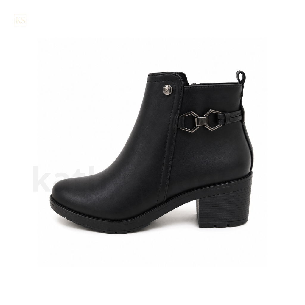 Botín negro para mujer con taco de 5 cm fabricado en biocuero premium A1.