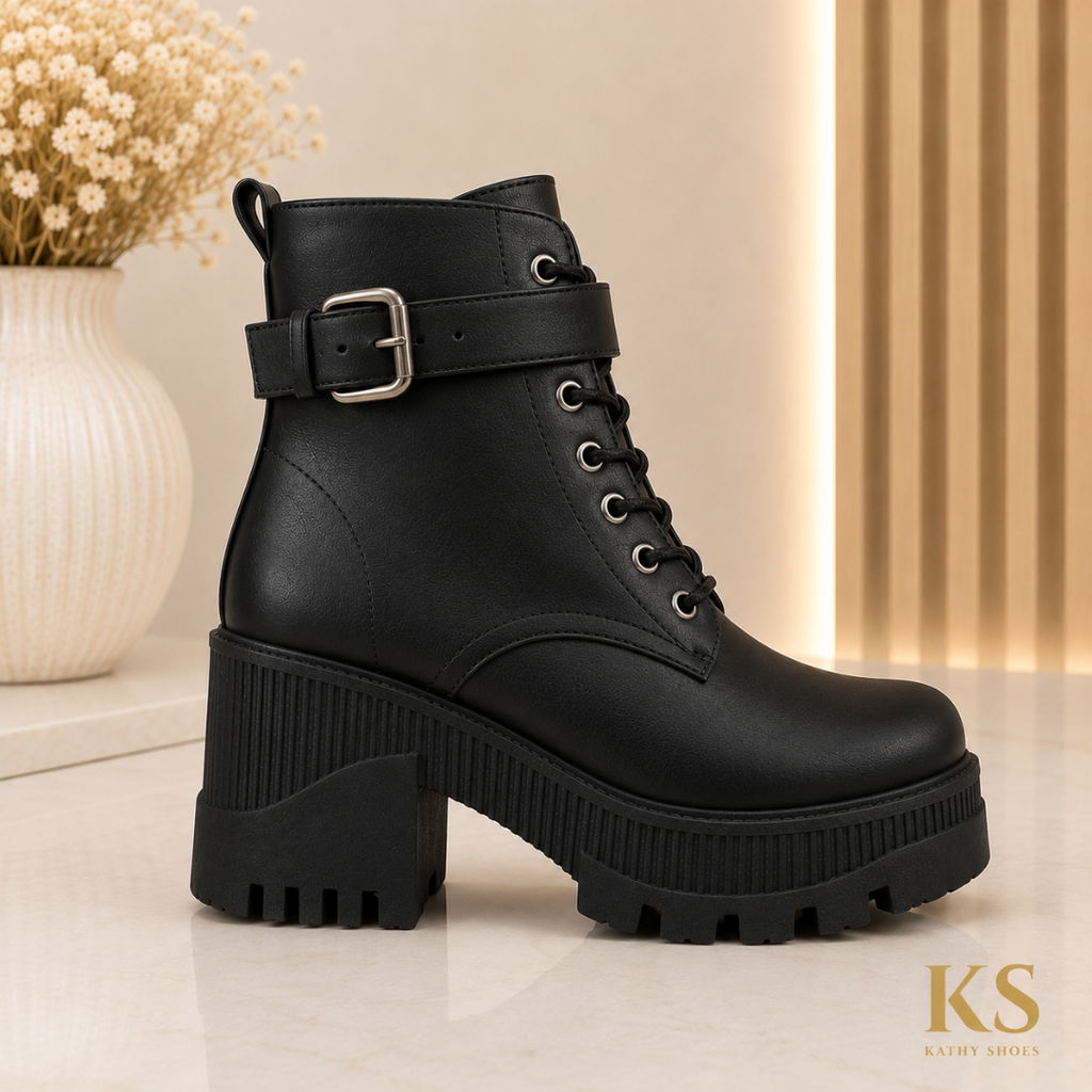 Botines Chunky Mujer Taco 7cm Negro y Marrón