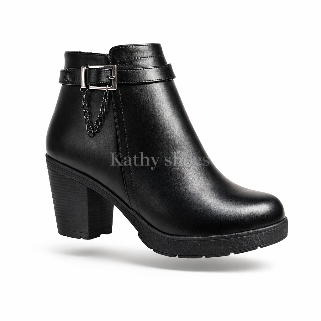 Botín Negro Taco 7 con Cadena Elegance