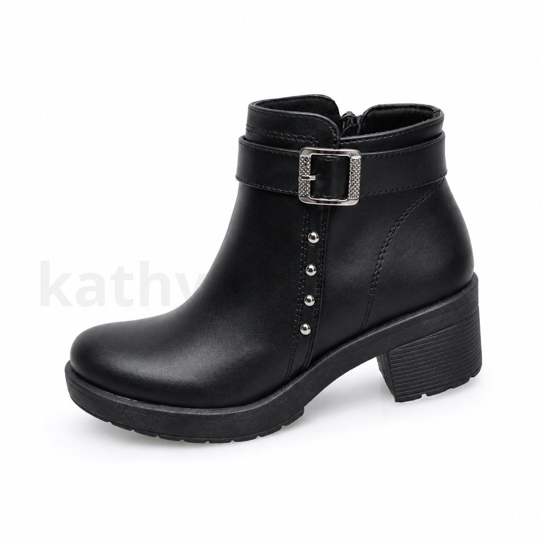 Botín Mujer Negro Hebilla Taco 5 cm | Biocuero Premium
