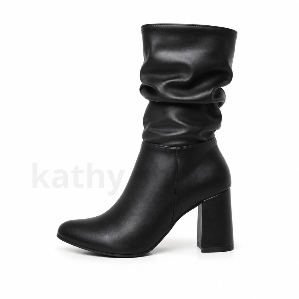 Botín Mujer Negro Arrugado Taco 7 cm | Biocuero y Sueder Premium
