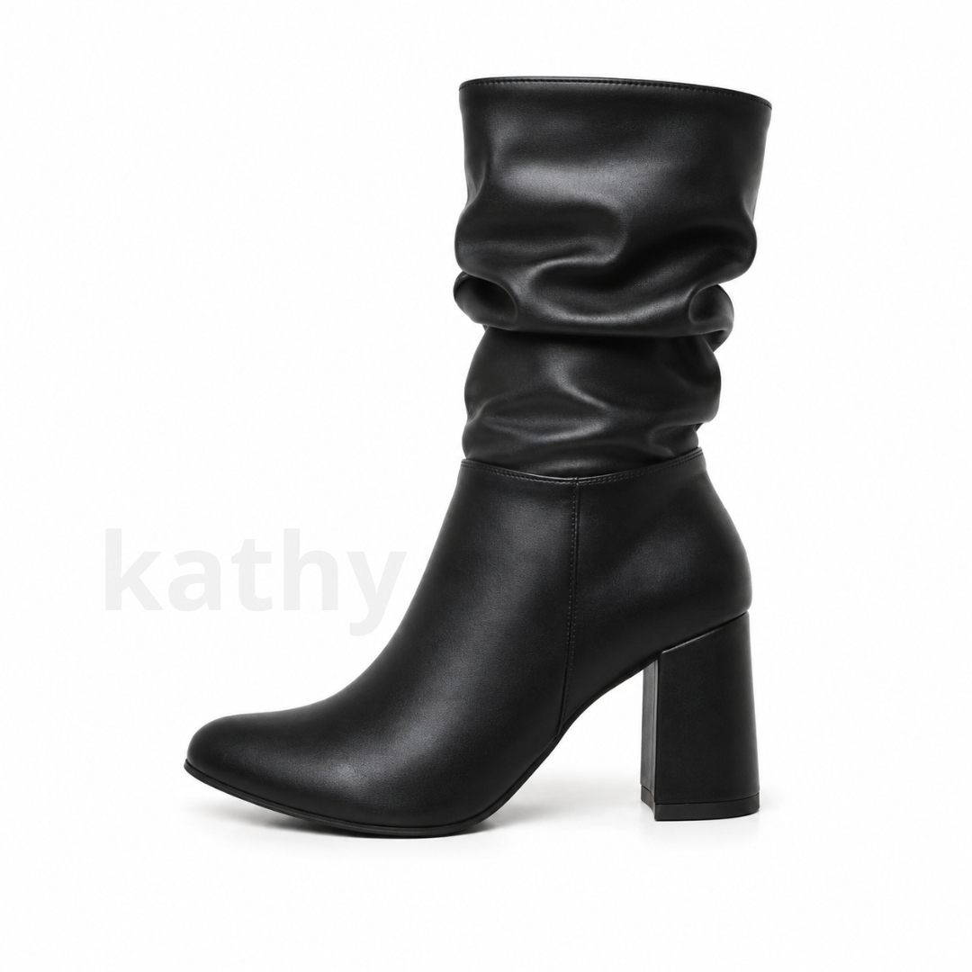 Botín Mujer Negro Arrugado Taco 7 cm | Biocuero y Sueder Premium