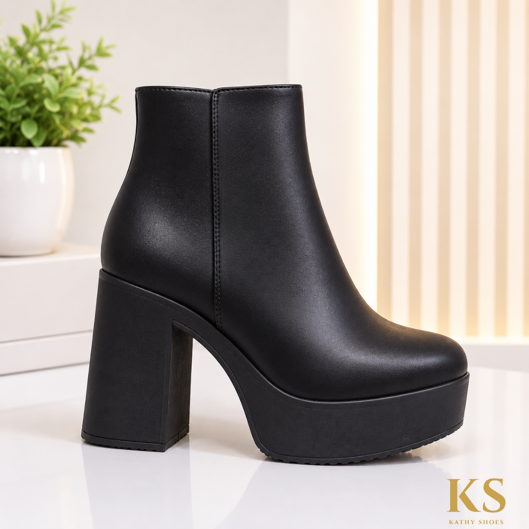 BOTÍN BRAD PARA DAMAS – HUESO Y NEGRO | TACO 9 CM